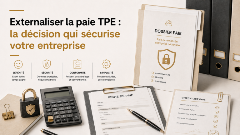 Mains d'un dirigeant de TPE sur des documents de paie lors d'une réunion avec un expert RH